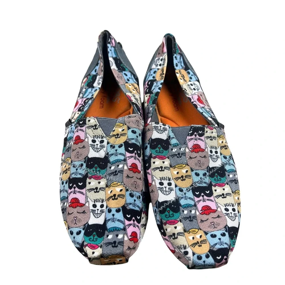 Skechers BOBS for Cats Women 10 Multi Color Cat Face Print Slip On Flats 34409 - Picture 2 of 7